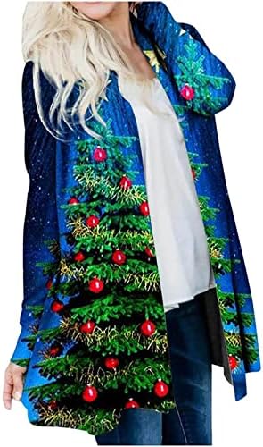 Ženski božićni dugi rukav prednji kardigan tiskana gornja lagana jakna